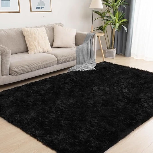 Black Rug, 6x9 Area Rugs for Living Room, Soft Plush Area Rugs for Bedroom, Non-Slip Indoor Carpet for Nursery, Study Room, Kids Room, Room Decor