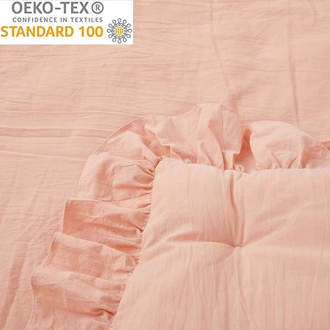 Brandream Baby Crib Bedding Set for Girls Boys Gender Neutral Boho Bohemian Farmhouse Chic Ruffle 6-Piece Nursery Bedding Set - 100% Cotton with Washed Craft Blush Pink Super Soft