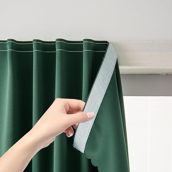 Blackout Curtains for Bedroom Stick On Curtains Window Shades Pull Down Blackout Window Cover No Drillng Self Adhesive Curtains No Rod Small Curtain, 47" W X 71" L, Dark Green, 1 Panel