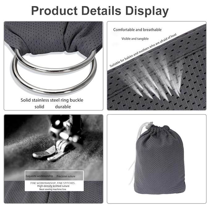 CUBY Water Baby Sling Carrier Lightweight Breathable Mesh Baby Wraps Carrier Adjustable Ring Sling Quick-Drying Baby Carriers Sling for Newborn Toddler Summer Swimming Pool Beach(Dark Gray)