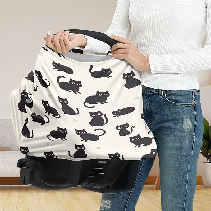 Binienty Cozy Car Seat Covers for Baby Boys Girls,Cartoon Cat Stretchy Infants Carseat Canopies Breathable Soft Infants Stroller Cover Baby Shower Gifts