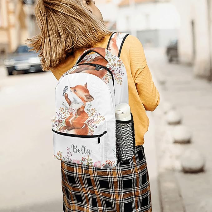 Cute Fox Little Bird Custom Kids Backpack 16.5 Inch for Boy Girl, Personalized Waterproof Child School Travel Bag with Name Option5