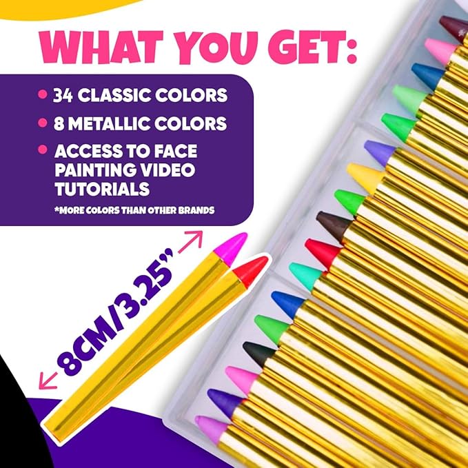 Blue Squid Face Paint Crayons for Kids - 42pcs XL Non-Toxic, Washable Body Paint Crayons - Our Face Painting Kit Makeup Sticks are Easy to Use, Safe for Sensitive Skin and Perfect for a Kids Party