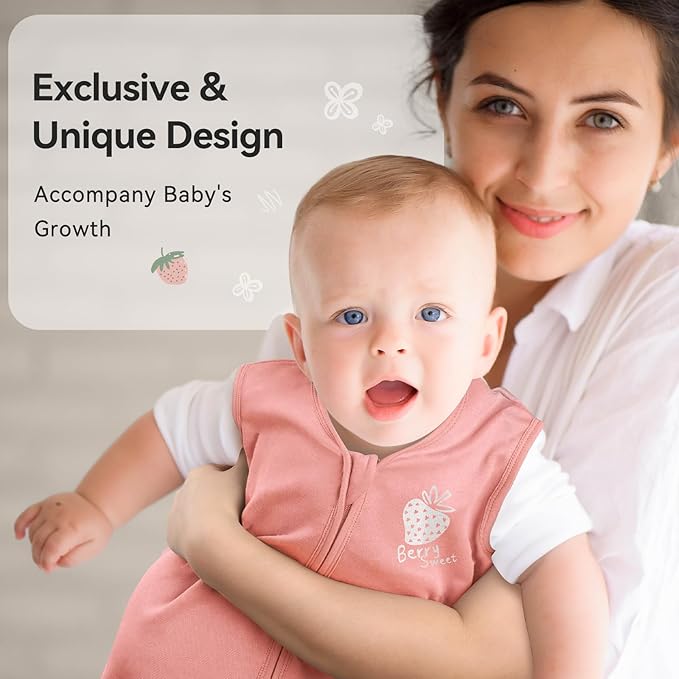 Baby Sleep Sack 6-12 Months 0.5 Tog Wearable Blanket Baby, 3 Pack 100% Cotton Lightweight Sleeping Sack with 2-Way Zipper for Newborn Infant Strawberry