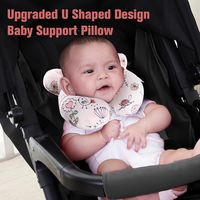 KAKIBLIN Baby Neck Pillow, Upgraded Baby Support Pillow,Babies Head Pillow,Neck Support Pillow for for Car Seat,Pushchair,Travel (Hippo)