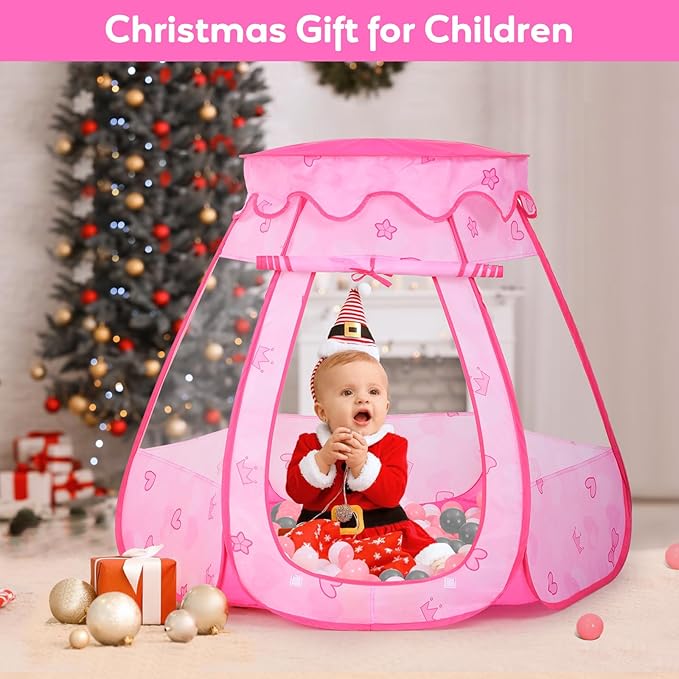 Baby Ball Pit for Toddler with 50 Balls, Kids Pop Up Play Tent for Girls, Princess Toys for Children Indoor Outdoor Playhouse with Carry Bag