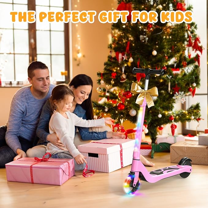 CBD Electric Scooter for Kids, 6 Mph Top Speed, Up to 5 Miles Range, 5.3" Solid Tires Wheel and Front Light, Kick Scooter Adjustable Height for Kids Age 6-12