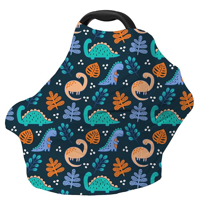 Car Seat Covers for Babies - Multi-use Carseat Canopy Cover Breastfeeding Covers, Stroller Canopy Cover (Navy Dinosaur)