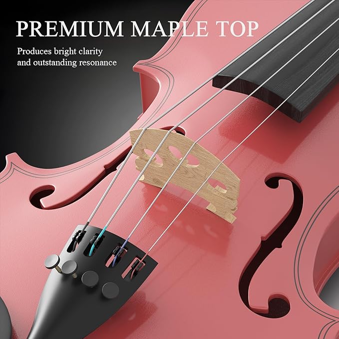 3/4 Beginner Violin Kit, Complete Violin Set with Case, Bow, Rosin, Pink