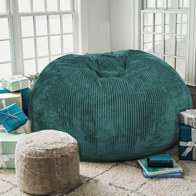 2 Pcs Classic Bean Bag Chair, with Faux Rabbit Fur Cover for Teens and Kids, Memory Foam Bean Bag Chairs, Ultra Soft Faux Fur Fabric, 2.5 feet Round Fluffy Bean Bag Sofa