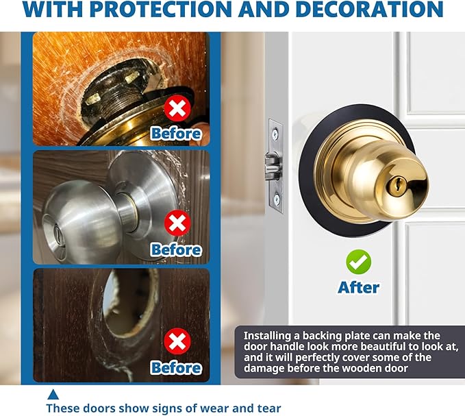 2 Pcs Upgraded Door Knob Plates with Double-Sided Tape –Thick Stainless Steel Scar Plates for Deadbolts & Knobs, Durable Lock Hole Covers for Fixing Loose Knobs and Damaged Areas(Matte Black)