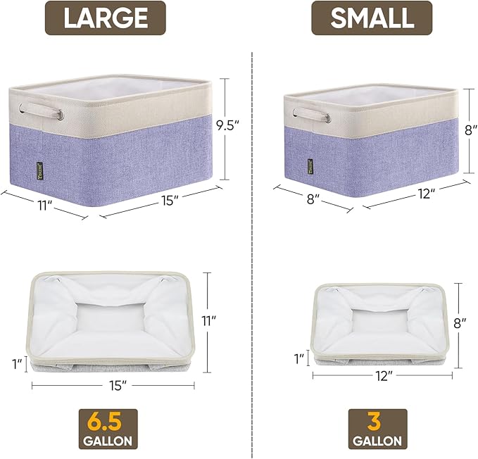 BALEINE 1 Pack Fabric Storage Bins for Shelves, Linen Storage Baskets for Organizing, Decorative Closet Bins for Clothes, Home (Lavender, 15''x11''x9.5'')