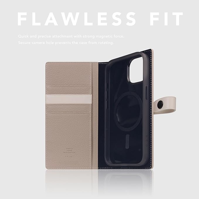 D8 Edition Full Grain Leather Wallet Case for iPhone 15 - [2-in-1] Handcrafted Detachable Diary Style with Magnetic MagSafe Back Cover and Snap Closure, Gift Box Included (Light Cream)