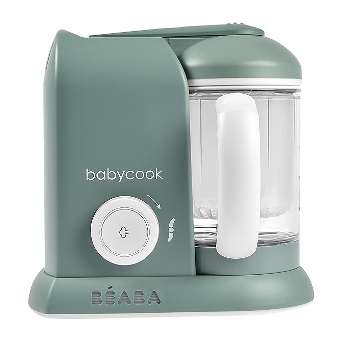 BEABA Babycook Solo 4 in 1 Baby Food Maker, Puree Steamer and Blender for Purees, Grinder with Auto Steam Cooking, Lrg Capacity 4.5 Cups 27 Servings in 20 Mins, Eucalyptus