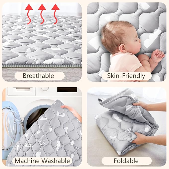 Baby Play Mat, 50x50 Playpen Mat with Super Soft Touch, Activity Mat with Upgraded Anti-Slip Bottom, Machine Washable Crawling Mat for Floor & Picnic (Boho Gray)