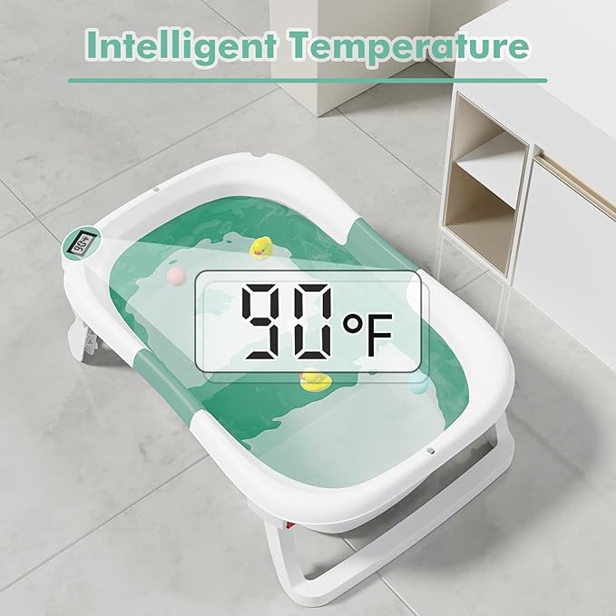 Collapsible Baby Bathtub,Baby Bath Tub with Soft Cushion & Thermometer,Baby Bathtub Newborn to Toddler 0-36 Months,Portable Travel Baby Tub