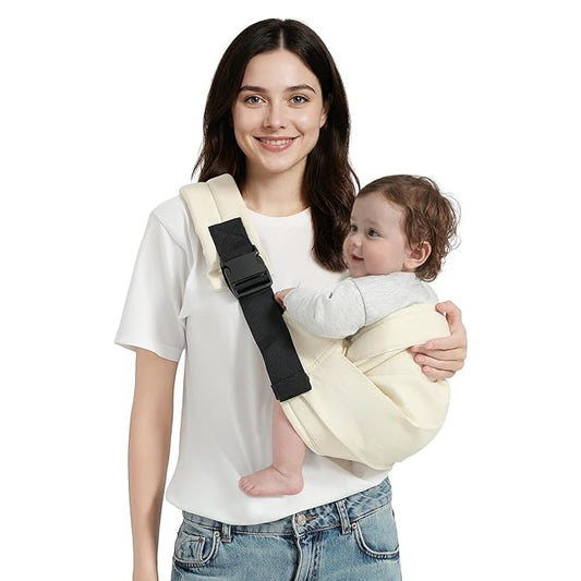 Baby Sling Carrier, Toddler Carrier Sling with Double Safety Buckle and Adjustable Shoulder Strap(7-30lbs), Baby Carriers One Size Fits All, Beige