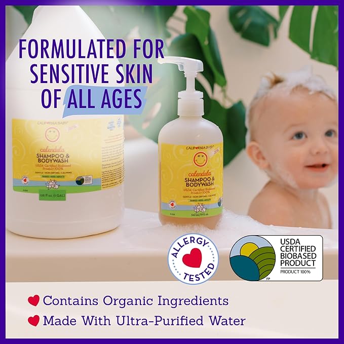 California Baby Calendula Shampoo and Body Wash | 100% Plant-Based (USDA Certified) | Allergy Friendly | Soothing Baby Soap and Toddler Shampoo for Dry, Sensitive Skin | 562 mL / 19 fl. oz.
