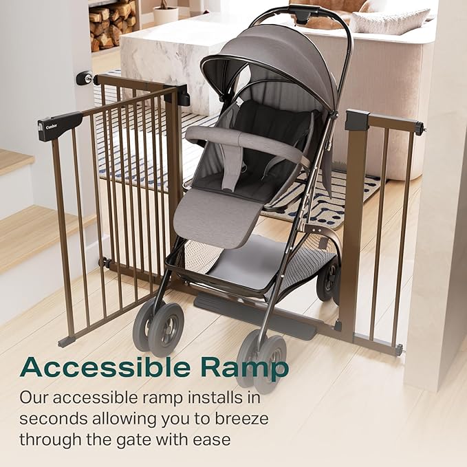 Cumbor 2 Pack 29.7-46" Baby Gate for Stairs, Mom's Choice Awards Winner-Auto Close Dog Gate for doorways, Easy Install Pressure Mounted Pet Gates indoor, Easy Walk Thru Wide Safety Gate for Dog, Brown