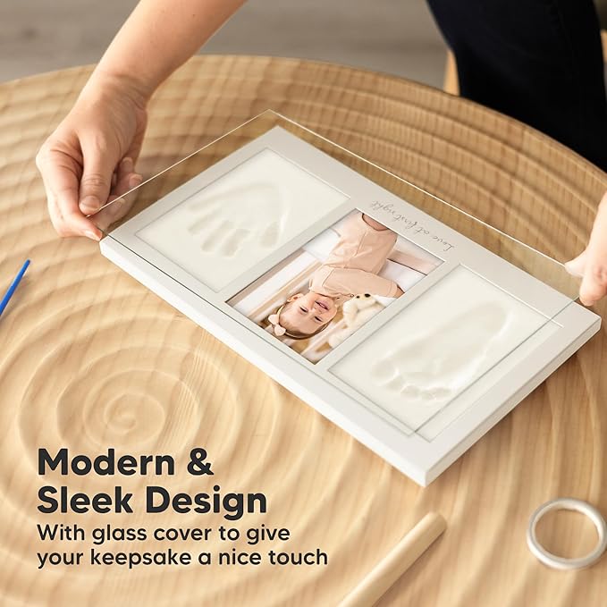 Baby Hand and Footprint Kit - Clay Handprint Keepsake Frame, Newborn Nursery Picture Frame, Personalized New Mom Gifts for Baby Shower & Registry (Sky Blue)