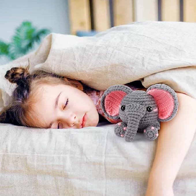 Crochet Kit for Beginners - Elephant Crochet Kits with Step-by-Step Video Tutorials, Beginner Crochet Kit for Adults, Crochet Animal Kit for Kids, Goodnight Elephant Crocheting Set (Grey)