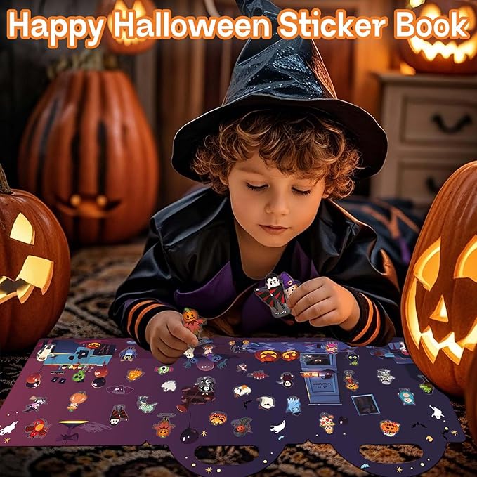2 Set Halloween Reusable Sticker Books for Toddlers 3+, Halloween Stickers for Kids, Sticker Book for Toddlers 3+ Years, Halloweens Gifts for Kids Girls Boys