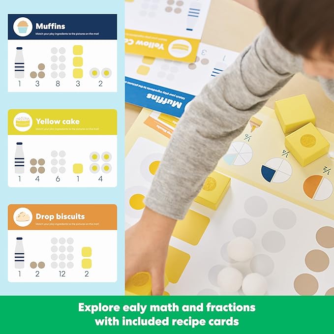 Bake-a-Cake Stand Mixer | KiwiCo Play Kitchen | Kids Baking Set Ages 3+ | Learn Early Math with Wooden Kitchen Play Set | Includes Ingredients, Stand Mixer, Measuring Spoons, Recipe Cards and More