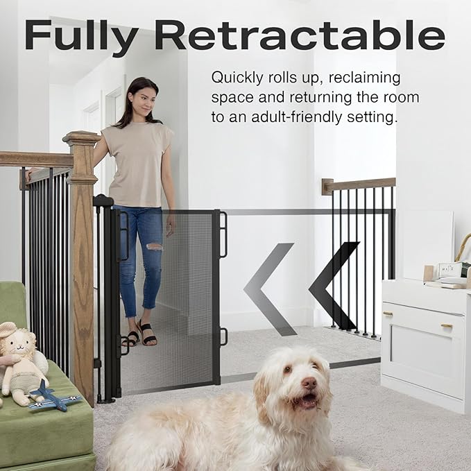 Cumbor 76" Extra Wide Retractable Gates for Stairs, Mesh Dog Gate for The House, 34" Tall Extra Wide Pet Gate for Dogs, Long Safety Gates for Doorways, Hallways, Indoor/Outdoor(Black)