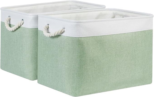 Bidtakay Baskets Fabric Closet Organizer Set of 2 Green Collapsible Storage Bins with Handles 16x12x12 in Large Decorative Tall Baskets for Shelves Nursery Baby Toys Storage Living Room Decor