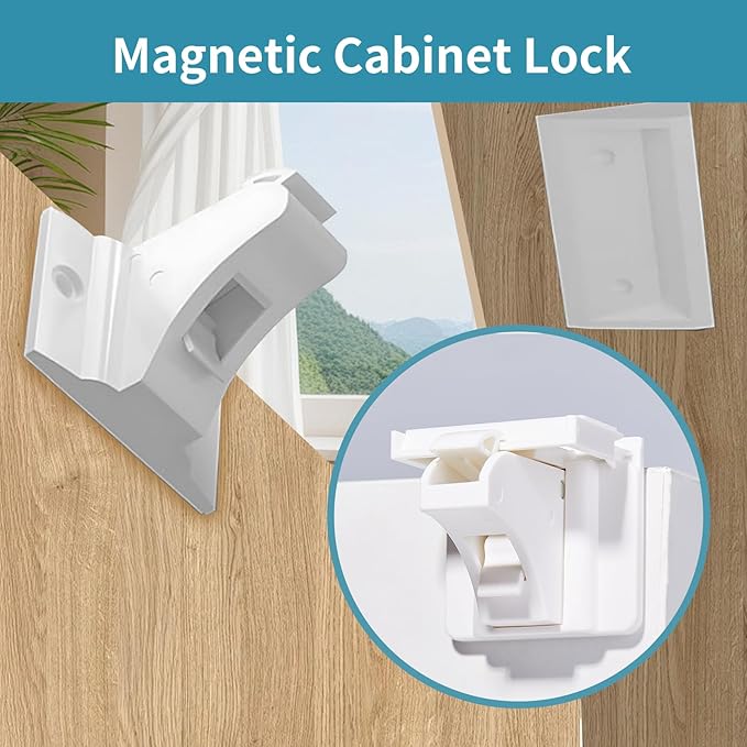 15 Pack Magnetic Cabinet Locks Baby Proofing - Safeasy Child Safety Latches for Cabinets, Drawers & Cupboards - Quick-Adhesive Installation (15 Locks + 2 Keys)
