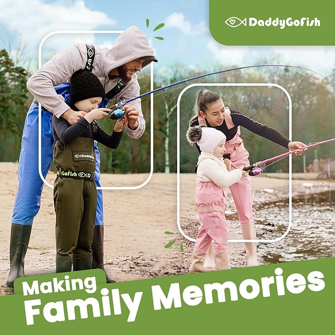 DaddyGoFish Kids Fishing Pole - Rod Reel Combo Tackle Box Starter Set - First Year Small Gear Kit for Boys Girls Toddler Youth Age Beginner Little Children