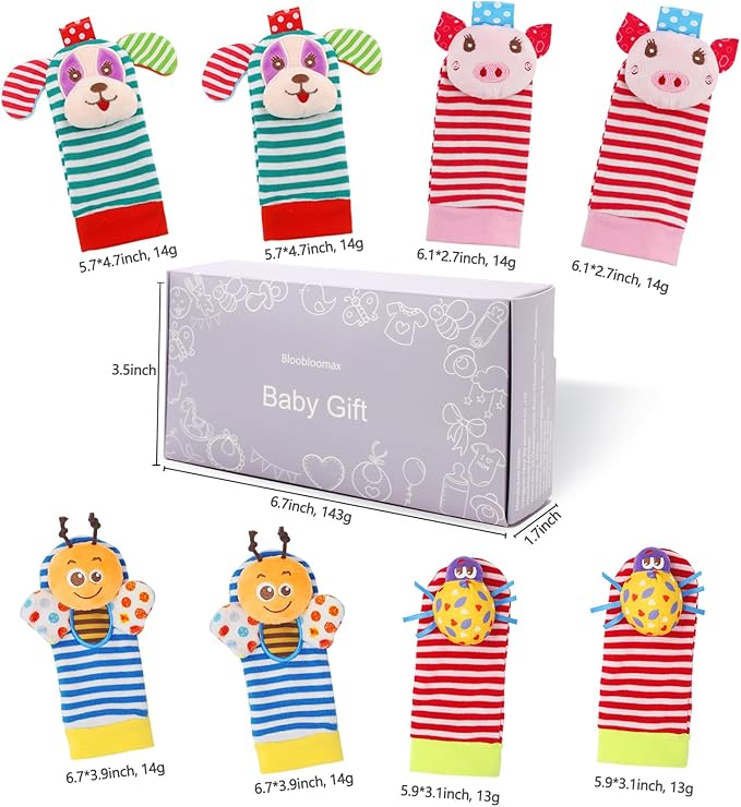 BLOOBLOOMAX Sock rattles for Babies 0-24 Months Baby Animal Foot Finder Educational Toys