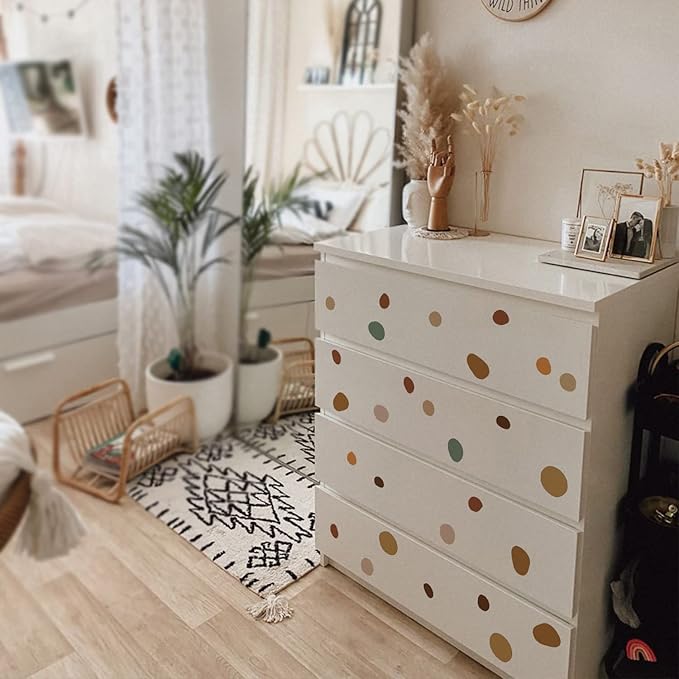 Boho Polka Dot Wall Decals 42 PCS, Boho Wall Sticker for Girls Room Living and Playroom Nursery, Removable Wall Decals Kids Room Decor Vinyl Murals DIY Cute Decorations (6 Sheets)