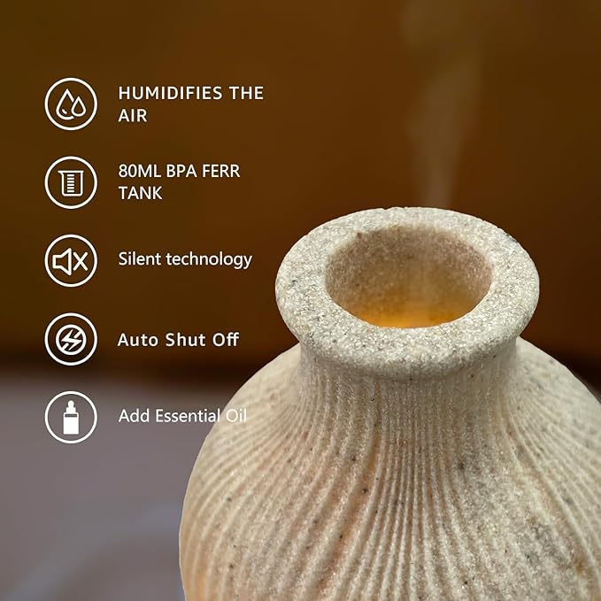 Aromatherapy Essential Oil Diffuser Art Resin Aroma Diffuser with Warm Light 80ML Cool Mist Humidifier Waterless Auto Shut-off for Home,Baby Bedroom,Office