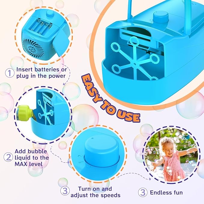 Bubble Machine, 18000+ Bubbles Per Minute Bubble Maker Blower for Kids Toddlers with 2 Speeds,6 Wands,Operated by Batteries or Plug-in for Outdoor/Indoor Birthday Parties,Wedding (Blue)
