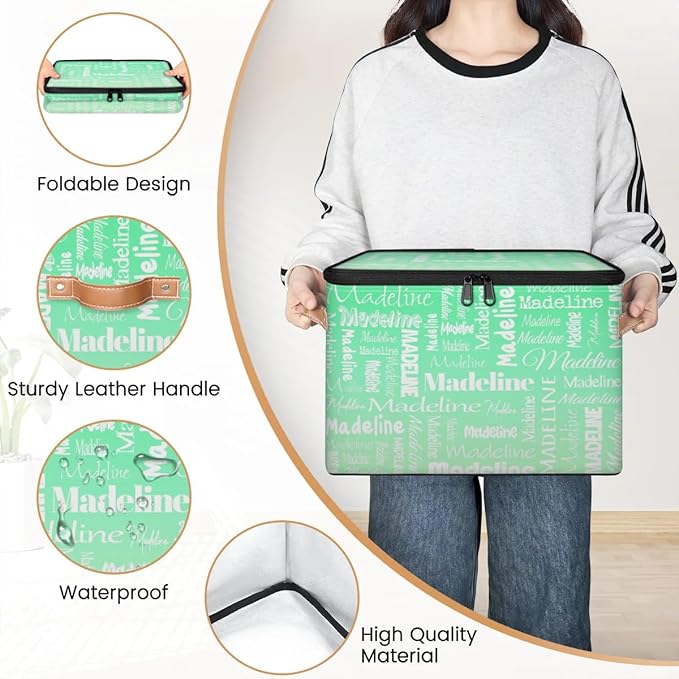 Custom Storage Basket with Name, Personalized Storage Bins with Zipper Lid, Foldable Fabric Storage Box Large capacity with Handle Green Gradient