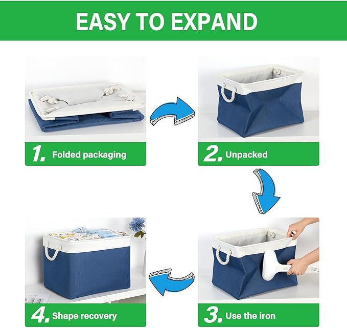 Bidtakay Large Storage Baskets for Shelves 3 Pack Fabric Storage Bins for Organizing Navy Blue Decorative Baskets Linen Collapsible Organizer for Closet