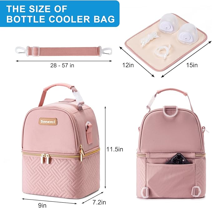 Breastmilk Cooler Bag with Ice Pack & Mat Fit 6 Bottles Up to 9 Ounce, Baby Bottle Cooler Bag for Moms, Daycare & Travel, Black