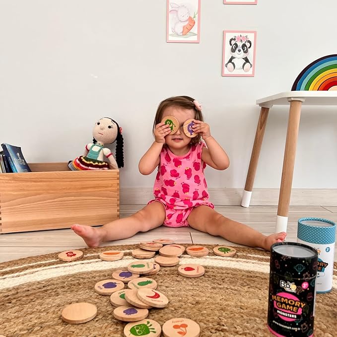 bee smart Wooden Memory Game - Matching Memory Game for Kids 3 and Up, 16Pcs | Educational Toy for Preschool Toddlers Board Games (Vehicles)