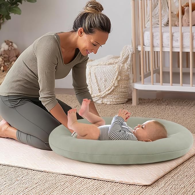 Baby Lounger for Newborn: Portable & Lightweight Pillow for Tummy Time Playtime & Diaper Changes - Skin-Friendly & Breathable for 0-12 Month Supervised Use