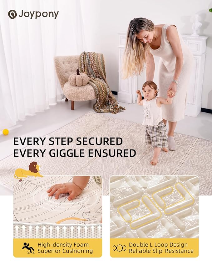 Baby Play Mat 59x71 Inch, 2 in 1 Fabric & XPE Dual-Sided Design Foldable Play Mats for Babies and Toddlers, Waterproof & Anti-Slip Baby Mat for Floor, Portable Baby Foam Crawling Mat with Travel Bag