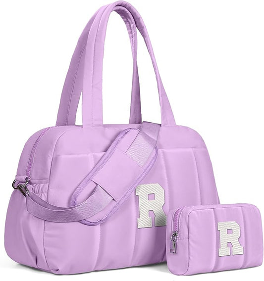 Birthday Gifts for 8 9 10 11 12 13 14 Year Old Girls-Initial Duffle Bag, Carry On Bags for Women，Overnight Bag with Wet Pocket，Lightweight Travel Bags Personalized Gym Tote with Makeup Pouch