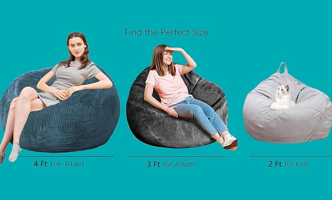 Bean Bag Chairs with Faux Rabbit Fur Cover, 4 ft Giant Memory Foam Bean Bag Chairs for Adults/Teens with Filling,Ultra Soft Faux Fur Fabric, Round Fluffy Sofa for Living Room Bedroom College Dorm