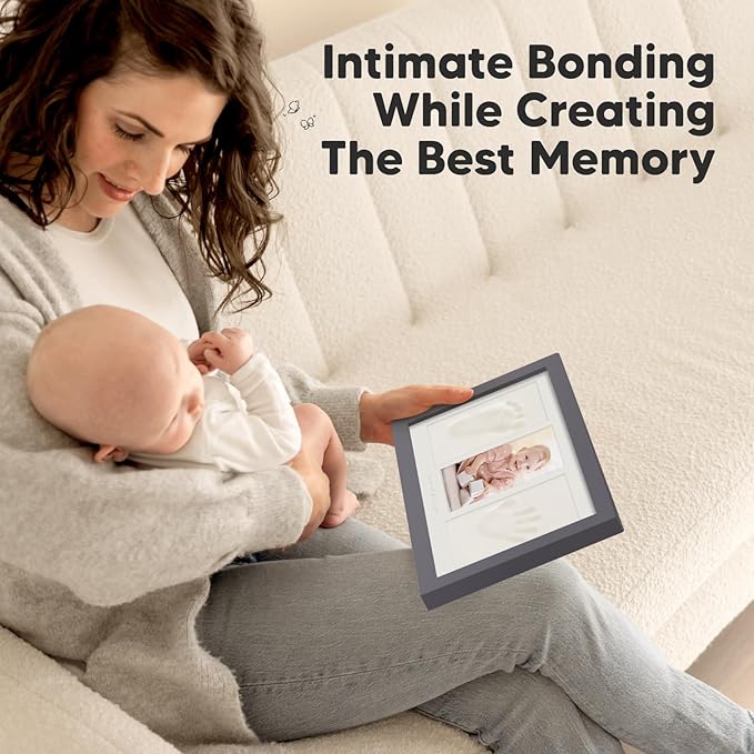 Baby Hand and Footprint Kit - Clay Handprint Keepsake Frame, Newborn Nursery Picture Frame, Personalized New Mom Gifts for Baby Shower & Registry (Gunmetal Gray)