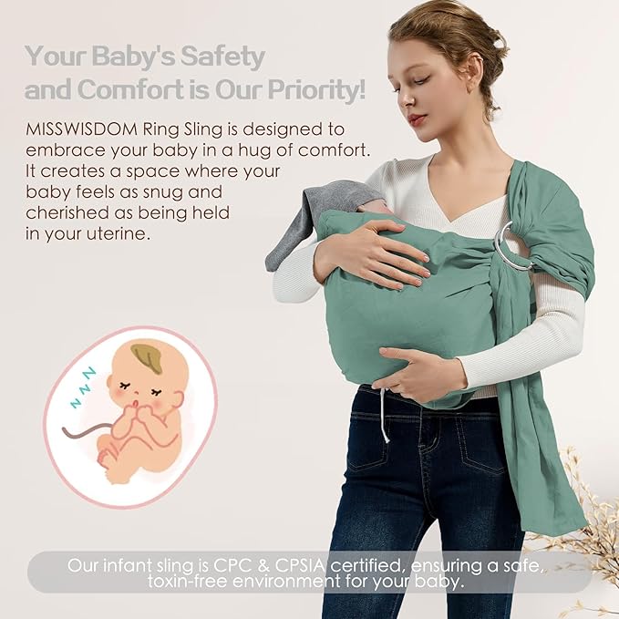 Baby Wrap Ring Sling 7-35 lbs, Baby Sling Carrier for Newborn, Toddler, Infant Holder, Lightweight Baby Carrier Wraps, Green