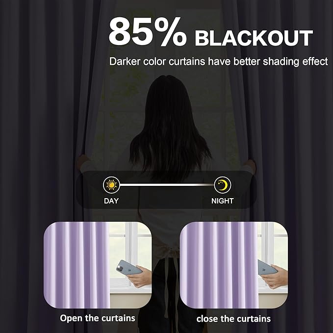 KEQIAOSUOCAI Pinch Pleats Lilac Curtains 92 Inches Long,Home Fashion Microfiber Thermal Insulated Solid Pleated Room Darkening Curtain for Bedroom (Lavender, 2 Panels, 40 Width by 92 Length)