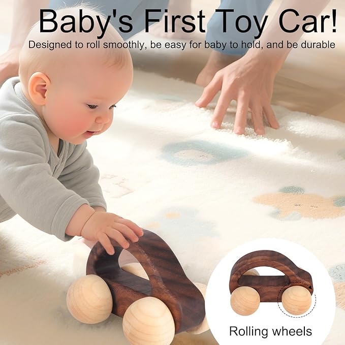 BOXOB Wooden Toys Cars, VehicleToy for Fine Motor Skill Development Wood Baby Push Race Car for Kids Toddlers Baby Boy Girl Birthday Nursery Decor Gift (Color 3)