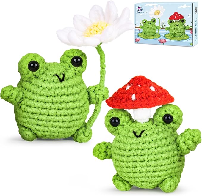 Crochetta Crochet Kit for Beginners, Beginner Crochet Animal Kits for Adults with Step-by-Step Video Tutorials, DIY Knitting & Crocheting Craft Hobbies Supplies, 2 Pack Frog Amigurumi(40%+ Yarn)