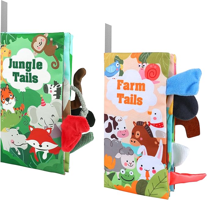 BARMACO Baby Soft Touch and Feel Crinkle Cloth Books for Infants & Toddlers, Learning Toys, Early Development Interactive Sensory Toys, Ocean Animal Tails, Gifts for Boys & Girls