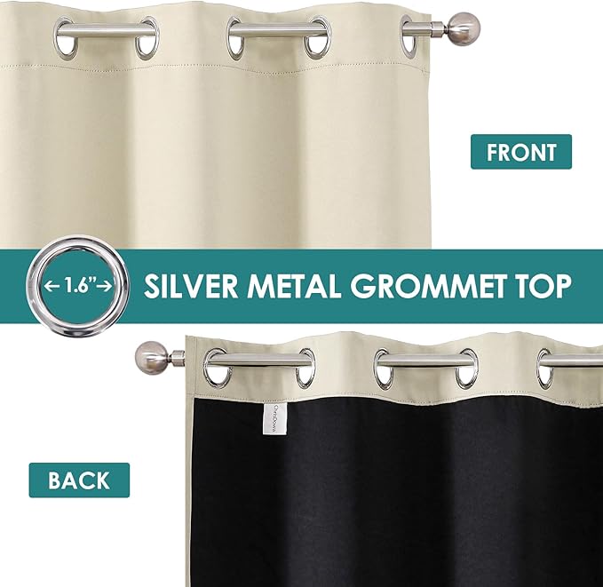 ChrisDowa 100% Blackout Curtains 78 inch Long for Bedroom with Black Liner, 2 Thick Layers Total Blackout Thermal Insulated Grommet Window Curtains 2 Panels Set (Light Beige, 42 x 78 Inch)